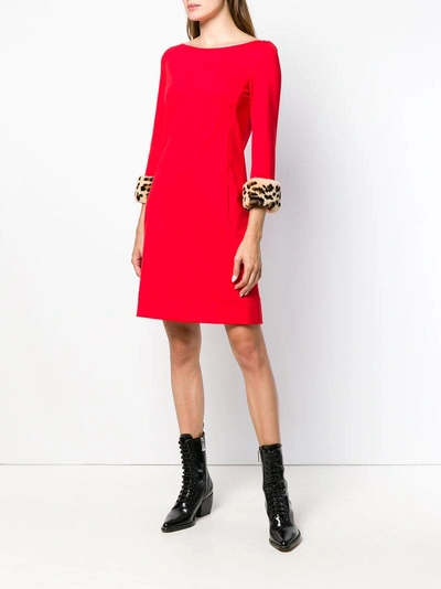 Shop Blumarine Leopard Print Cuff Dress In Red