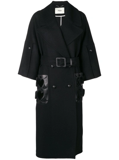 Shop Fendi Belted Midi Coat In Black