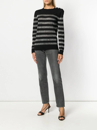 Shop Balmain Metallic Striped Sweater - Black