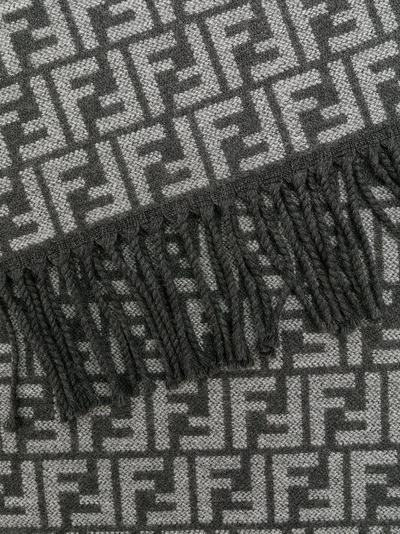 Shop Fendi Ff Logo Embroidered Scarf - Grey