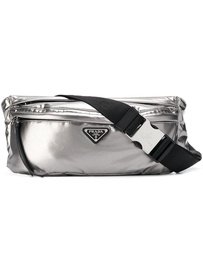 Prada Releases Metallic Silver Logo Bumbag