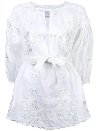 Shop Innika Choo Embroidered Floral Dress - White