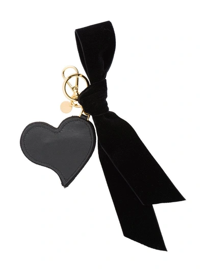 Shop Miu Miu Embellished Heart Keyring - Black