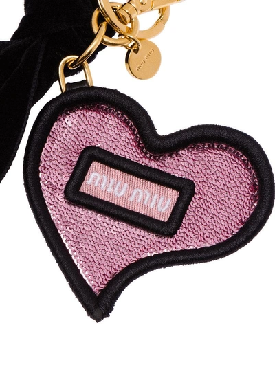 Shop Miu Miu Embellished Heart Keyring - Black