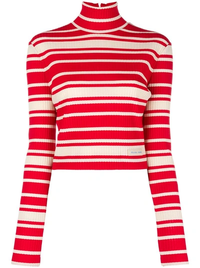 Shop Prada Striped Roll-neck Sweater In Red