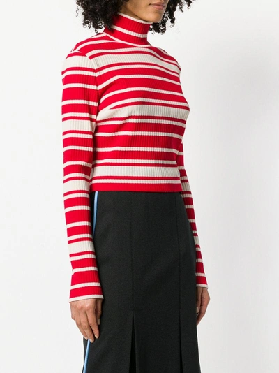 Shop Prada Striped Roll-neck Sweater In Red