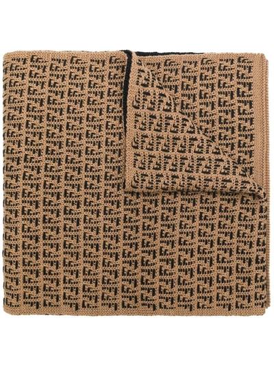 Shop Fendi Ff Embroidered Scarf - Brown