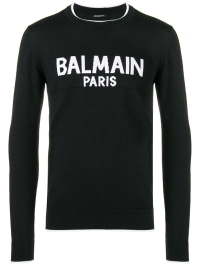 Shop Balmain Logo Intarsia Sweater In Black