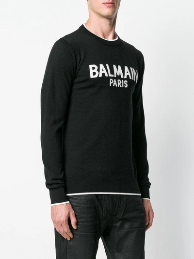 Shop Balmain Logo Intarsia Sweater In Black