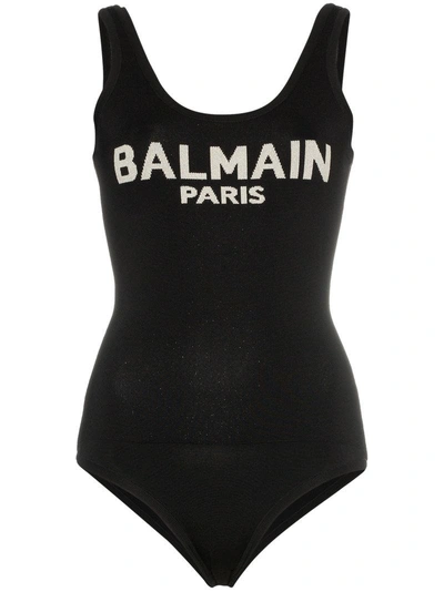 Shop Balmain Logo Intarsia Body In Black