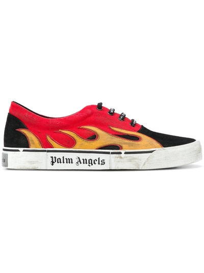 Shop Palm Angels Flame Distressed Low Top Sneakers - Black