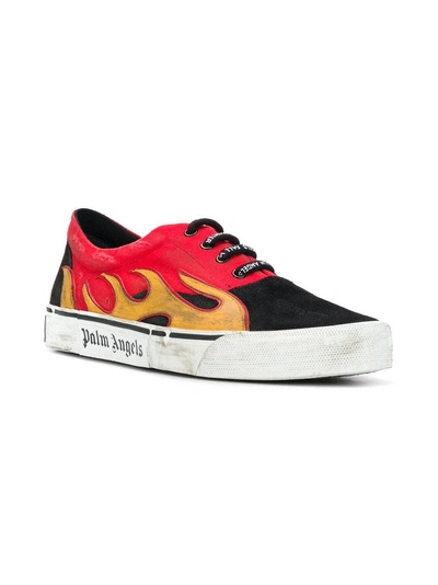 Shop Palm Angels Flame Distressed Low Top Sneakers - Black