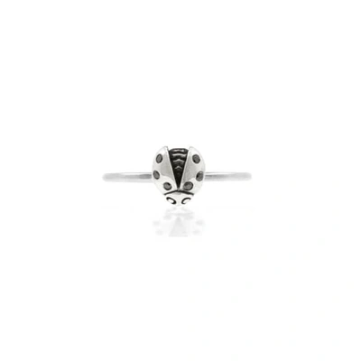 Lee Renee Ladybird Black Diamond Ring/wings Open - Silver