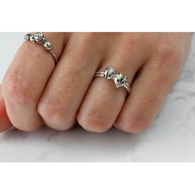 Lee Renee Ladybird Black Diamond Ring/wings Open - Silver