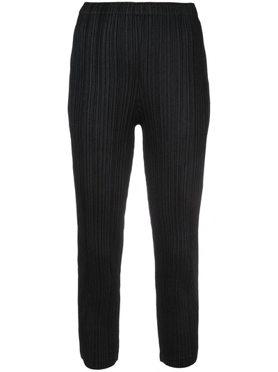 Shop Issey Miyake Pleats Please By  Pleated Cropped Trousers - Black