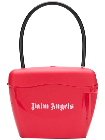 Shop Palm Angels Printed Logo Tote Bag In Red