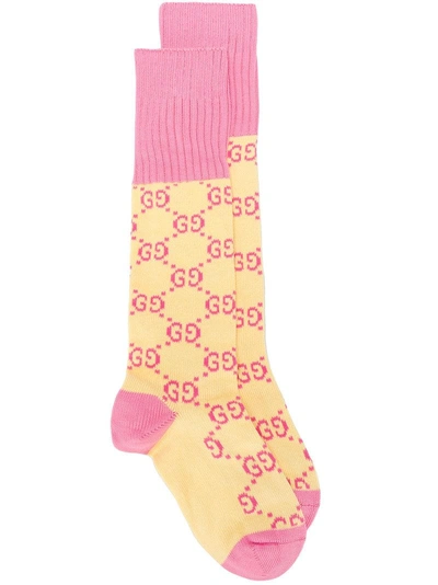 Shop Gucci Gg Pattern Socks In Yellow & Orange