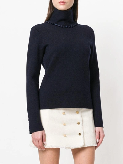 Shop Thom Browne Bridal Button Fine Merino Turtleneck In Blue