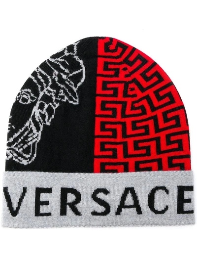 Shop Versace Medusa Head Beanie In Black