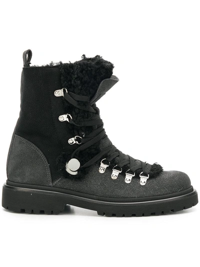 Shop Moncler Glitter Shearling Lined Hiking Boots - Black