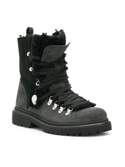 Shop Moncler Glitter Shearling Lined Hiking Boots - Black