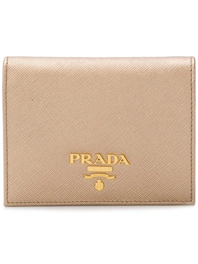 Shop Prada Logo Plaque Bifold Wallet - Metallic