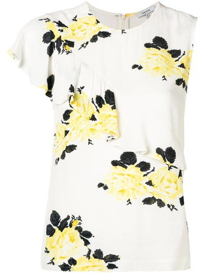 Shop Ganni Floral Sleeveless Top In White