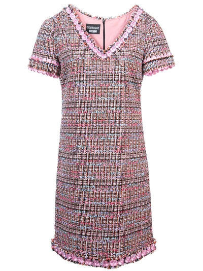 Shop Boutique Moschino V-neck Tweed Dress - Pink