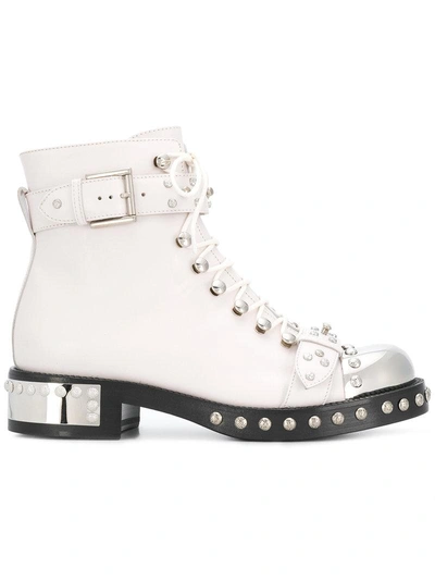 Shop Alexander Mcqueen Studded Ankle Boots In White