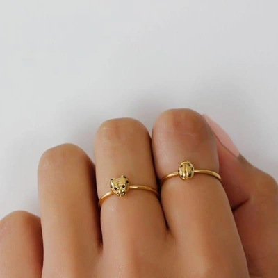 Lee Renee Ladybird Black Diamond Ring/wings Open - Rose Gold