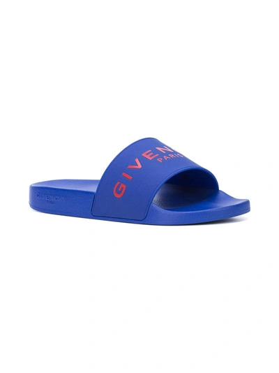 Shop Givenchy Logo Pool Slides - Blue