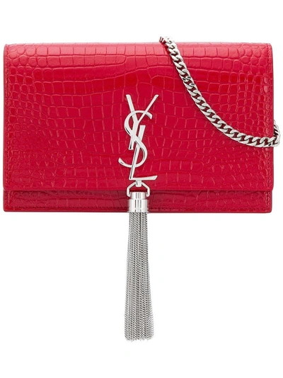 Shop Saint Laurent Monogram Envelope Crossbody Bag In Red