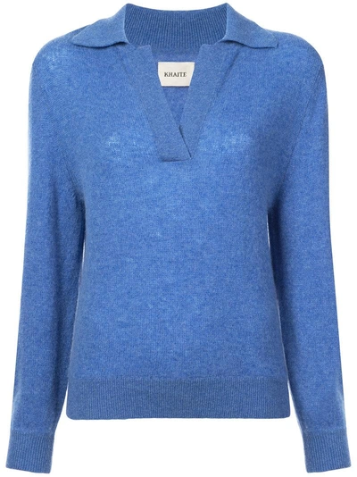 Shop Khaite Knitted Polo Jumper In Blue