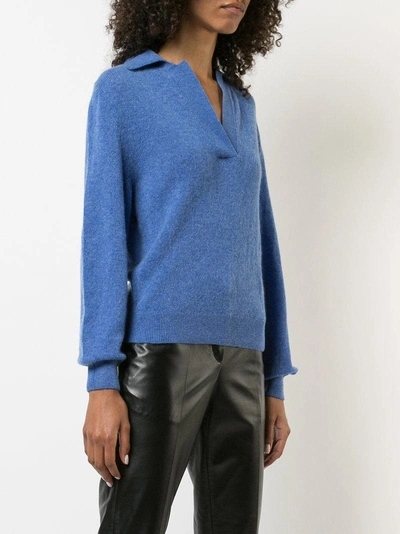 Shop Khaite Knitted Polo Jumper In Blue