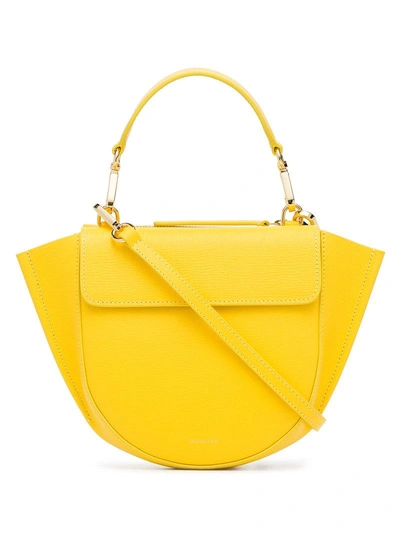 Shop Wandler Yellow Hortensia Mini Leather Shoulder Bag