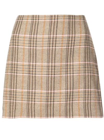 Shop Alice And Olivia Checked Mini Skirt In Brown