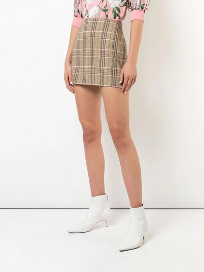 Shop Alice And Olivia Checked Mini Skirt In Brown