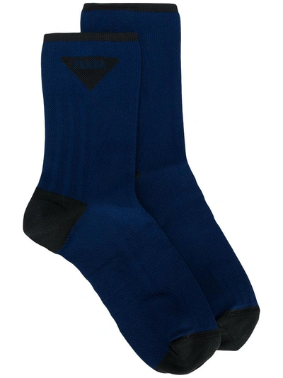 Shop Prada Logo Printed Socks - Blue