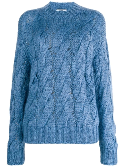 Shop Prada Open Cable Knit Jumper - Blue