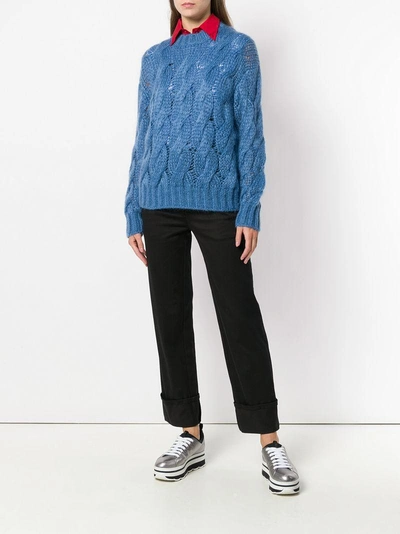 Shop Prada Open Cable Knit Jumper - Blue