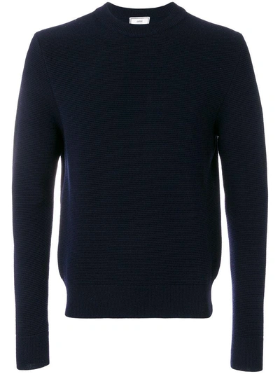 Shop Ami Alexandre Mattiussi Crew Neck Ottoman Stitch Sweater In Blue