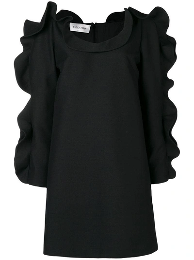 Shop Valentino Puffed Ruffle Sleeve Cocktail Dress - Black