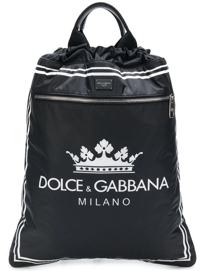 Shop Dolce & Gabbana Drawstring Logo Backpack - Black