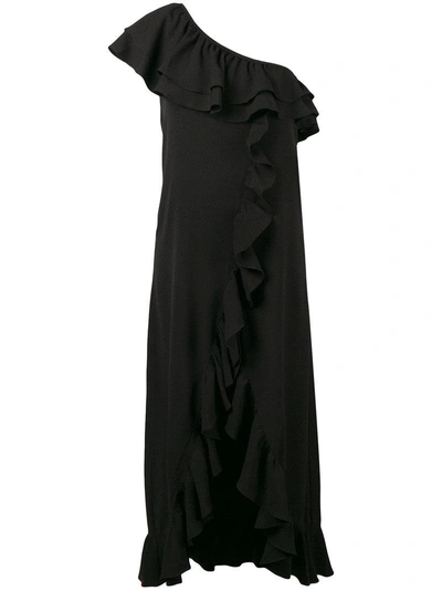 Shop Ganni Asymmetric Ruffled Dress - Black