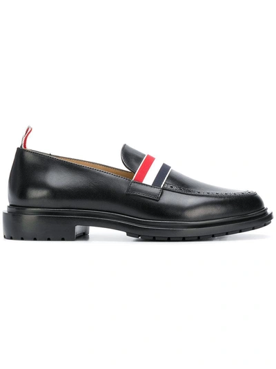 Shop Thom Browne Web Strap Loafers In Black