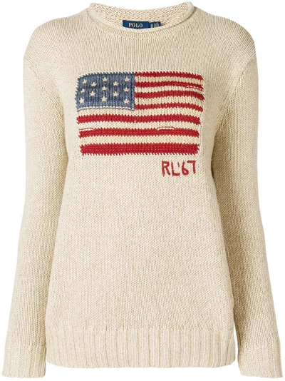 Shop Polo Ralph Lauren Logo Flag Embroidered Sweater - Brown