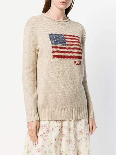 Shop Polo Ralph Lauren Logo Flag Embroidered Sweater - Brown