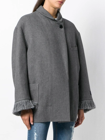 Shop Zadig & Voltaire Zadig&voltaire Fringed-cuffs Oversized Coat - Grey