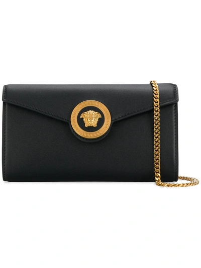 Shop Versace Icon Embellished Shoulder Bag - Black
