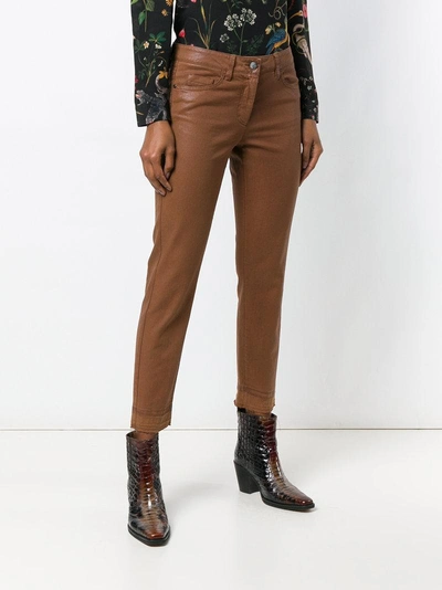 Shop Luisa Cerano Coated Tapered Leg Jeans In Brown